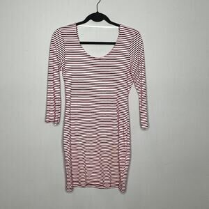 NWT Sparkle & Fade‎ Red & White Stripe Scoop Back Bodycon Dress Size Medium
